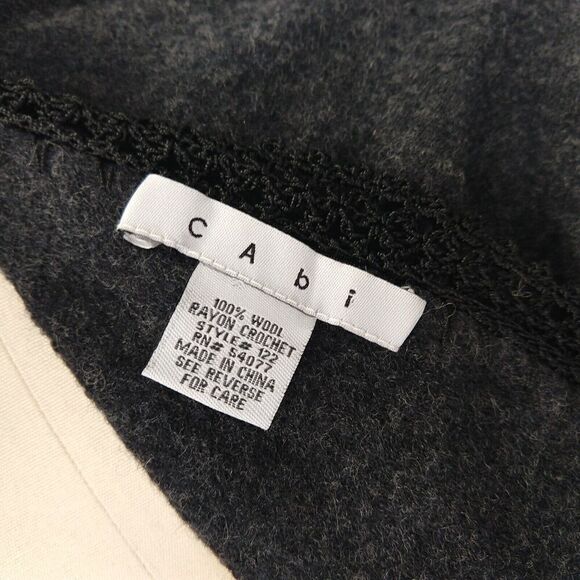 CAbi Charcoal Gray 100% Wool Shawl Wrap Crochet OS Style #122 Granny Square Knit - Picture 7 of 7